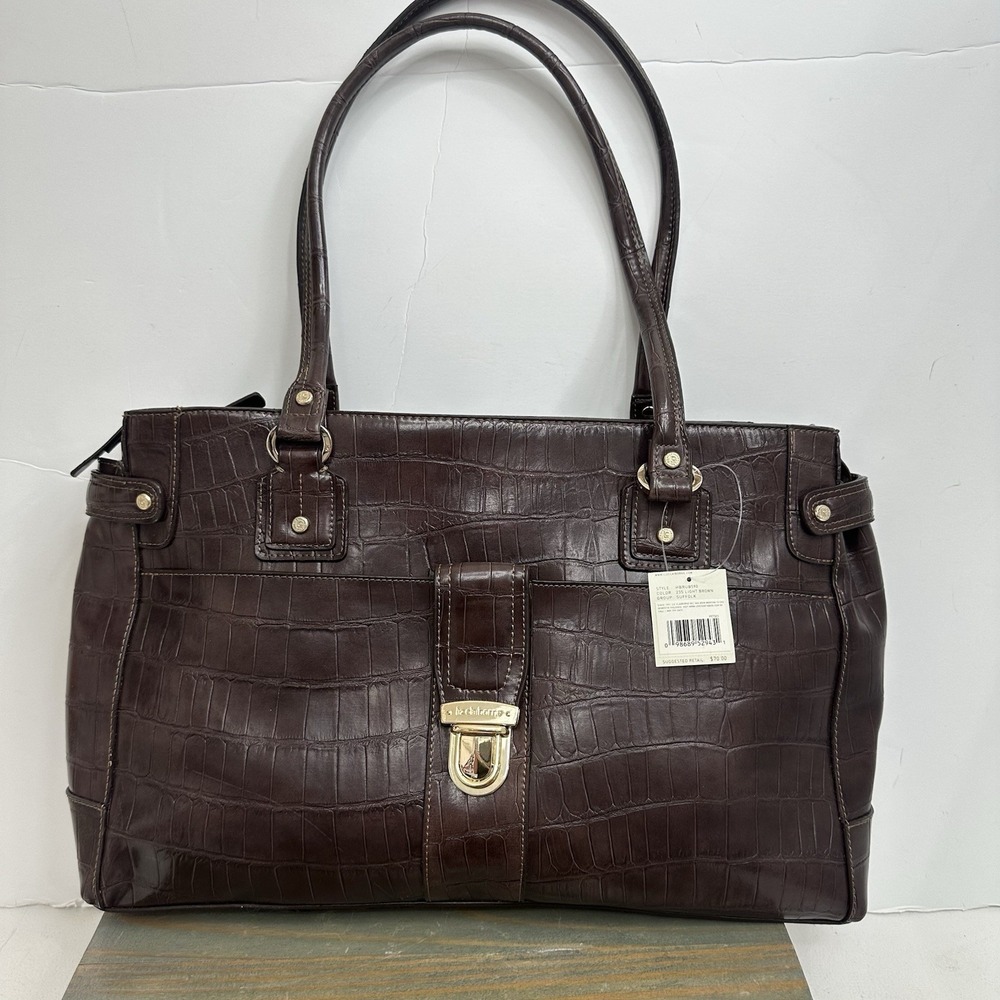 Liz Claiborne Brown Suffolk Briefcase /Laptop Bag Faux Crocodile Leather NWT